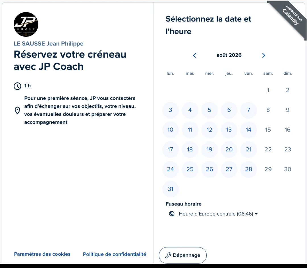 Aperçu du calendrier Calendly de JP Coach